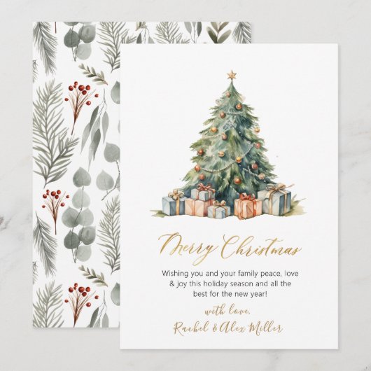 Pour Fêtes Annuelles Élégant Arbre de script non photo Cartes de Noël (Devant / Derrière)