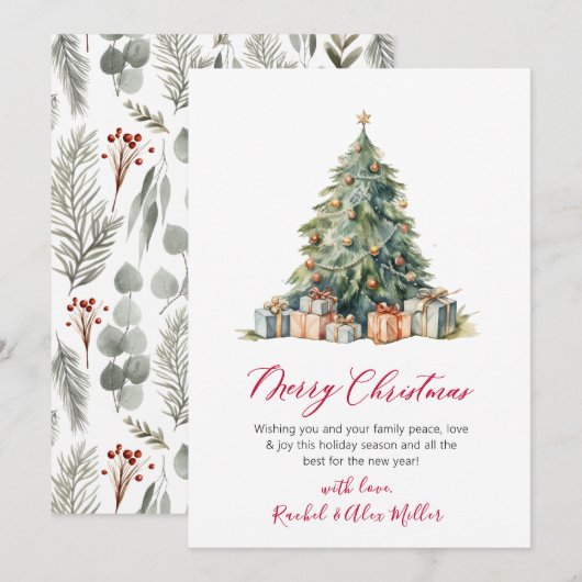 Pour Fêtes Annuelles Élégant Arbre de script rouge non photo Cartes de  (Devant / Derrière)