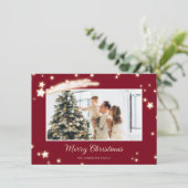 Pour Fêtes Annuelles Elégant Red Stars Photo Joyeuses Cartes de Noël (Debout devant)