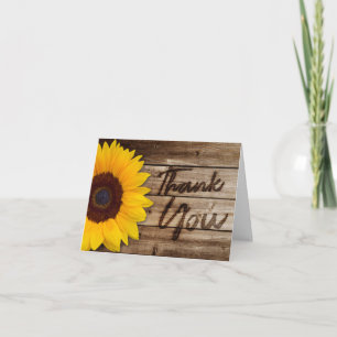Pour Fêtes Annuelles Elégant Rustic Wood Sunflower Merci Cartes