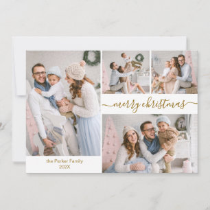 Pour Fêtes Annuelles Élégant Script 5 Photo Collage Cartes de Noël