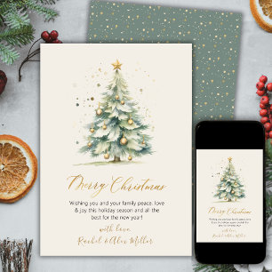 Pour Fêtes Annuelles Élégant script or non photo Cartes d'arbre de Noël