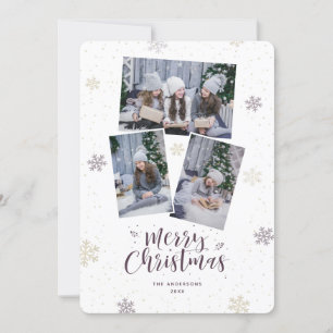Pour Fêtes Annuelles Fléau de neige violet or Photo Joyeuses cartes de