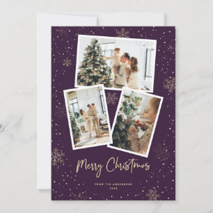 Pour Fêtes Annuelles Fléau de neige violet or Photo Joyeuses cartes de