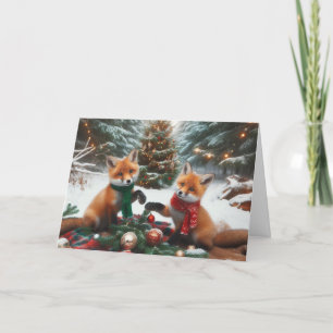 Pour Fêtes Annuelles Foxes bois Noël Cartes de voeux