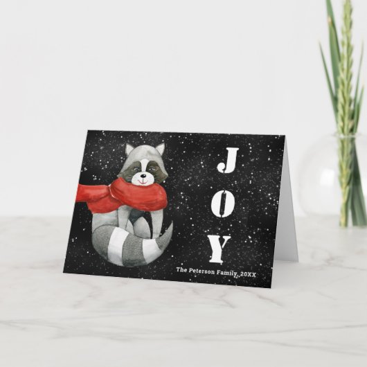 Pour Fêtes Annuelles Funny Christmas Raccoon | Joy Cartes de fin de ann (Devant)