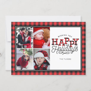 Pour Fêtes Annuelles JEUX Vacances Buffalo Plaid Bordure 4 Cartes photo