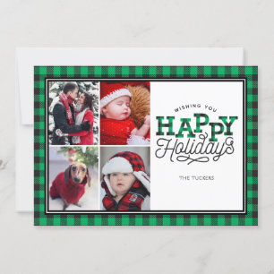 Pour Fêtes Annuelles JEUX Vacances Buffalo Plaid vert 4 Cartes photos