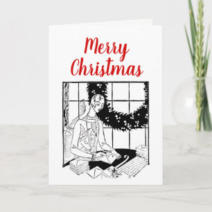 Pour Fêtes Annuelles Joyeuse femme de Noël s'adressant aux cartes