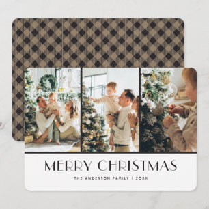 Pour Fêtes Annuelles Khaki Buffalo Plaid Photo Collage Cartes de Noël