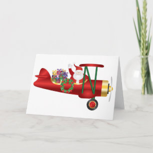 Pour Fêtes Annuelles Le Père Noël sur Biplane avec cartes de voeux Cade