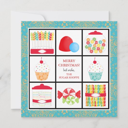 Pour Fêtes Annuelles Magasin de bonbons Cartes de Noël d'affaires (Devant)