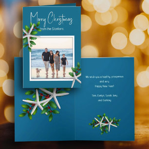 Pour Fêtes Annuelles Message photo de Noël bleu mer Cartes pliées
