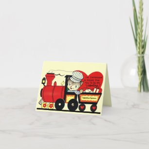 Pour Fêtes Annuelles Mignonne Vintage train Valentine's Day Card Cartes