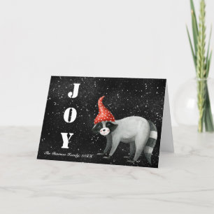 Pour Fêtes Annuelles Noël drôle Raccoon Joy Cartes de fin de année no