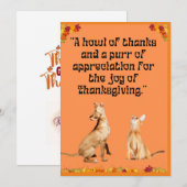 Pour Fêtes Annuelles Paws et Merci : Cartes d'Action de grâce (Devant / Derrière)