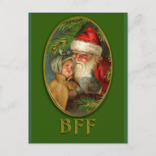 Pour Fêtes Annuelles Père Noël et Enfants BFF Cartes de Noël Art Vintag