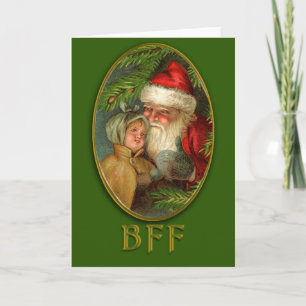 Pour Fêtes Annuelles Père Noël et Enfants BFF Cartes de Noël Art Vintag