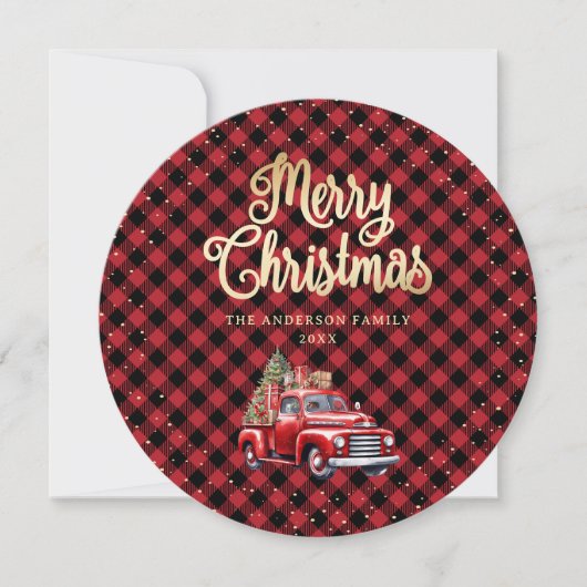 Pour Fêtes Annuelles Red Buffalo Plaid Red Truck Cartes de Noël (Devant)