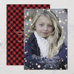 Pour Fêtes Annuelles Red Buffalo Plaid Stars Photo Cartes de Noël