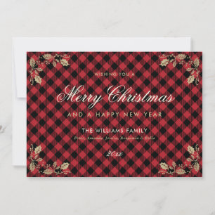 Pour Fêtes Annuelles Red Gold Plaid Noël Joyeuses Cartes du Nouvel An