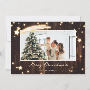 Pour Fêtes Annuelles Rustic Wood Starry Photo Joyeuses Cartes de Noël