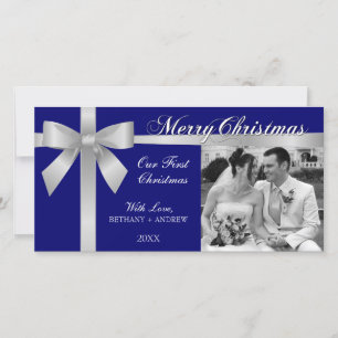 Pour Fêtes Annuelles Silver Ribbon Bow Premier Cartes photos de Noël