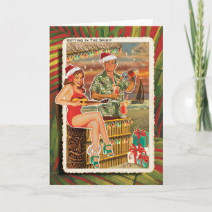 Pour Fêtes Annuelles Tiki Couple Tropical Beach Cartes de Noël