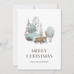 Pour Fêtes Annuelles Watercolor Winter Scène Cerf Cartes de Noël