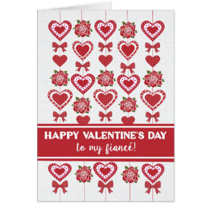 Pour Fiance Valentine's Red Roses Hearts Bows