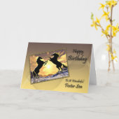 Pour fils adoptif, carte d'anniversaire avec cheva (Fleur jaune)