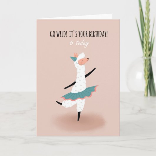 Pour Girl Cute Dancing Llama 6e Anniversaire Carte (Devant)