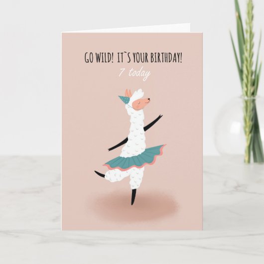 Pour Girl Cute Dancing Llama 7e Anniversaire Carte (Devant)