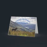 Pour Grandson une carte d'anniversaire cheval et p<br><div class="desc">Un cheval domine un paysage époustouflant avec un lac au loin. Vue du Lake District au Royaume-Uni.</div>