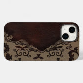 Pour iPhone 14 chocolat tendance cuir Brown Damask iphone5 coque (Verso (horizontal))
