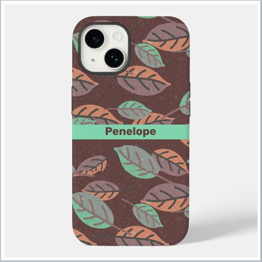 Pour iPhone 14 Coque Feuille moderne Mint Green Orange et violet-