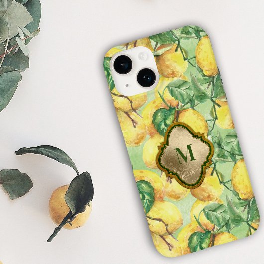 Pour iPhone 14 Coque Monogramme Lemon Garden