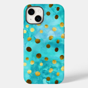 Pour iPhone 14 Coque pois Faux Gold Et Turquoise Aquarelle