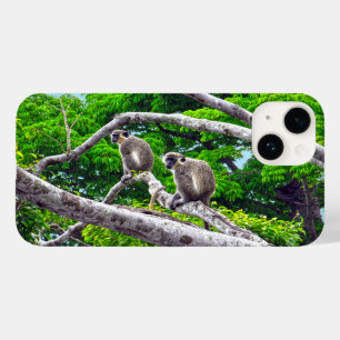 Pour iPhone 14 Deux Singes Vertes Assis Dans L'Arbre Coque D'Impr