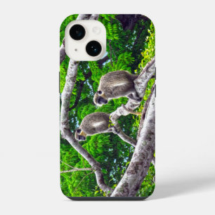 Pour iPhone 14 Deux Singes Vertes Assis Dans L'Arbre Coque D'Impr