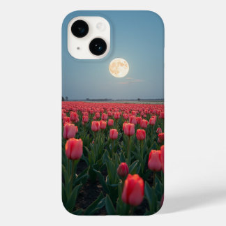 Pour iPhone 14 Fleur champ avec la lune coque levant