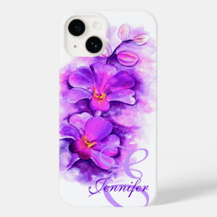 Pour iPhone 14 Orchidée rayonnante nommée art pourpre coque