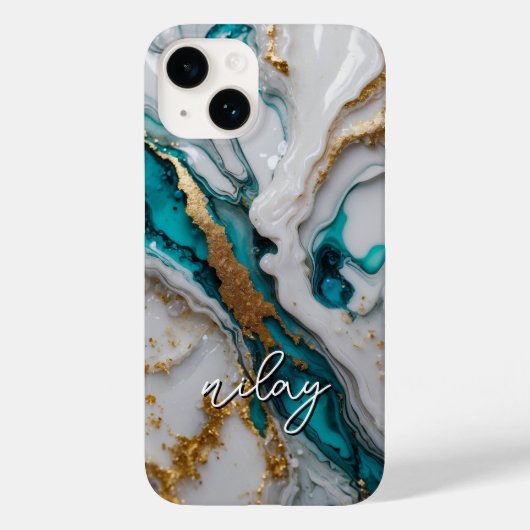 Pour iPhone 14 Parties scintillant de marbre Coque monogramme - c (Verso)