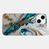Pour iPhone 14 Parties scintillant de marbre Coque monogramme - c (Verso (horizontal))