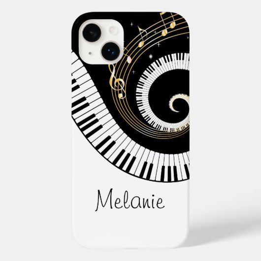 Pour iPhone 14 Plus Piano Keys et Gold Music Notes Galaxy Coque (Verso)
