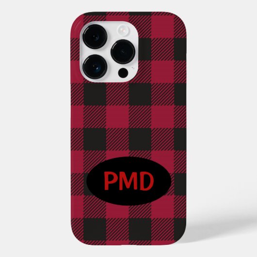 Pour iPhone 14 Pro Monogramme plaqué de Buffle noir rouge Coque perso (Verso)