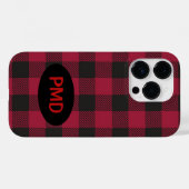 Pour iPhone 14 Pro Monogramme plaqué de Buffle noir rouge Coque perso (Verso (horizontal))