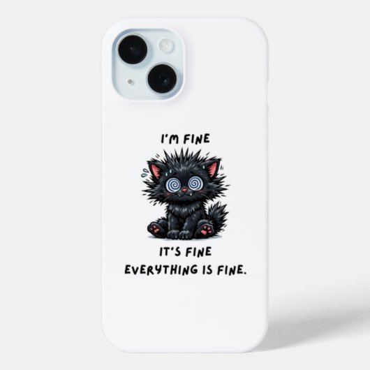 Pour iPhone 15 coque de téléphone chat noir drôle (Verso)