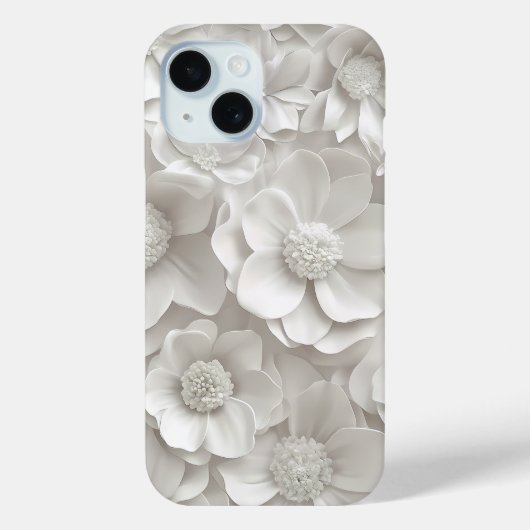 Pour iPhone 15 Coque de téléphone élégante avec fleurs blanches e (Verso)