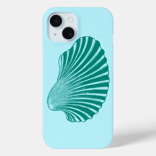 Pour iPhone 15 Impression, turquoise et aqua à coque de pétoncle (Verso)